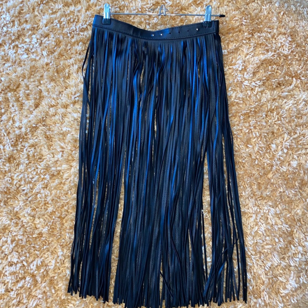 Leather fringe skirt